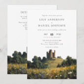 Kasteel Wildbloemen Bloem QR Code Bruiloft Kaart (Voorkant / Achterkant)