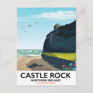 kasteelrots Noord-Ierland reisposter. Briefkaart