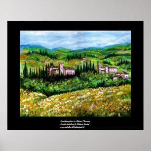 KASTELEN IN CHIANTI LANDSCHAP, GELE BLOEMVELDEN POSTER
