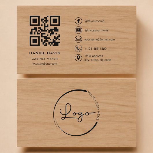 Kastmaker Hout Professionele QR-code Visitekaartje