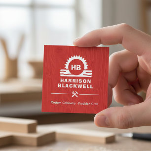 Kastmaker Rood Hout Professionele Monogram Vierkante Visitekaartje