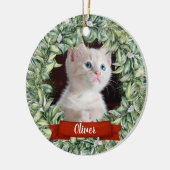 Kat 2 zijdig 2 foto krans naam jaar keramisch ornament (Links)