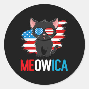 Kat 4 van juli Meowica Patriottische Kitten Amerik Ronde Sticker