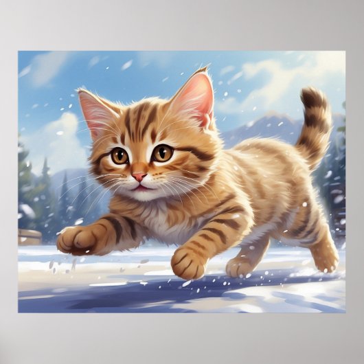 *~* Kat 5:4 Kitten Kat Hardlopen SNEEUW AP68 Poster (Voorkant)