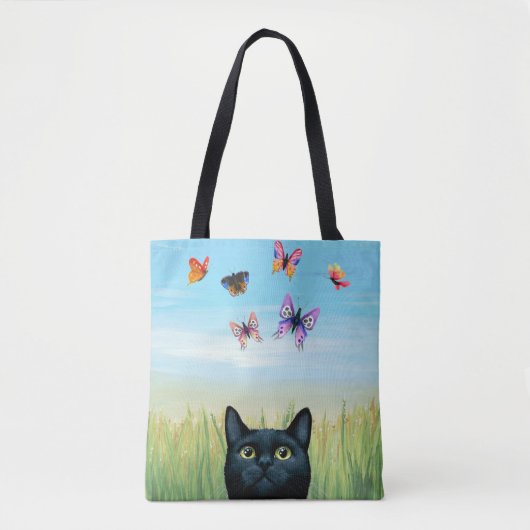 Kat 606 zwarte kattenvlinders tote bag (Voorkant)
