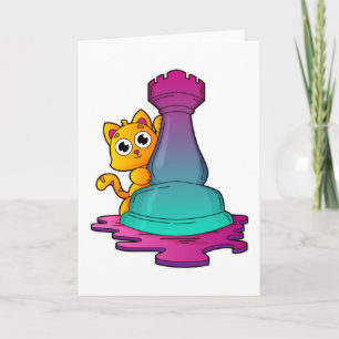 Kat aan het schaken met schaakstuk Toren Kaart