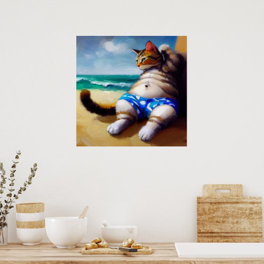 Kat aan het strand poster (Keuken)