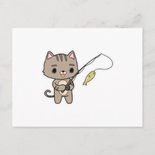 Kat aan het vissen met hengel briefkaart