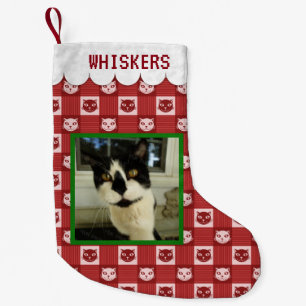 Kat Aangepast Fotonaam toevoegen   Rood Kat Gingha Kleine Kerstsok