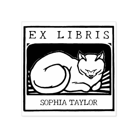  kat, aangepaste ex libris boek 	rubberstempel (Afrduk)