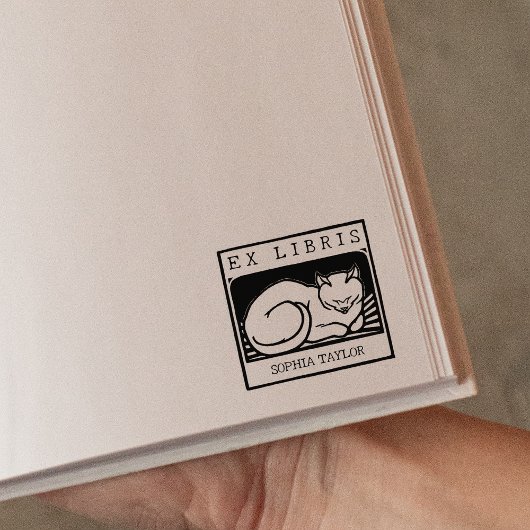  kat, aangepaste ex libris boek 	rubberstempel