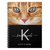 Kat aangepaste foto zwart wit monogram notitieboek (Voorkant)