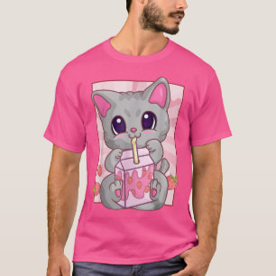 Kat Aardbei Milkshake for Women Girls, Kawaii M T-shirt