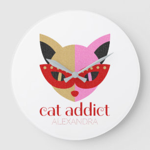 Kat Addicate Cute Red Pink Gold Name Persoonlijk Grote Klok