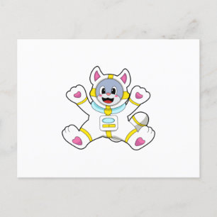 Kat als astronaut in kostuum briefkaart