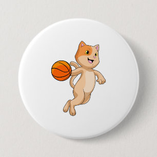 Kat als Basketball-speler met Basketball Ronde Button 7,6 Cm