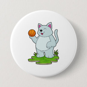 Kat als Basketball-speler met Basketball Ronde Button 7,6 Cm