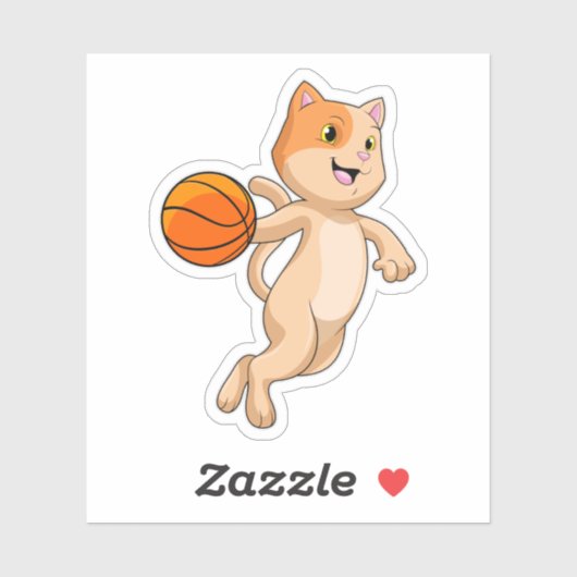 Kat als Basketball-speler met Basketball Sticker (Vel)