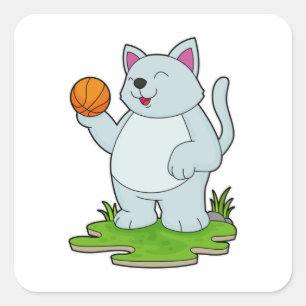 Kat als Basketball-speler met Basketball Vierkante Sticker