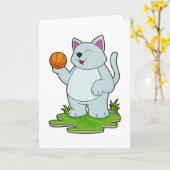 Kat als basketballer met basketbal kaart (Gele Bloem)