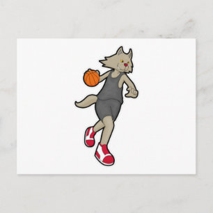 Kat als basketballspeler met basketbal briefkaart