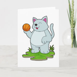 Kat als basketballspeler met basketbal kaart
