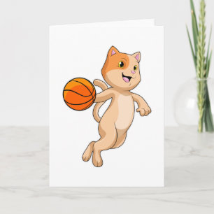 Kat als basketballspeler met basketbal kaart