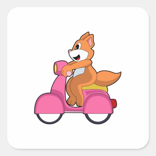 Kat als Biker met Scooter.PNG Vierkante Sticker (Voorkant)