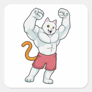 Kat als Bodybuilder met grote spieren Vierkante Sticker