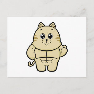 Kat als bodybuilder met sixpack briefkaart