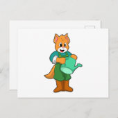 Kat als boer met gietkan briefkaart (Voorkant / Achterkant)