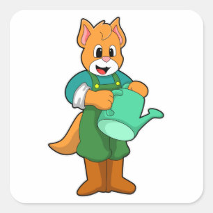Kat als boer met water vierkante sticker