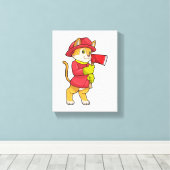 Kat als brandweerman met Ax Canvas Afdruk (Insitu (Houten vloer))