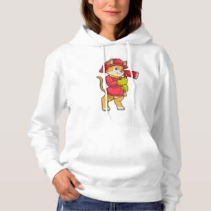 Kat als brandweerman met Ax Hoodie