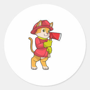 Kat als brandweerman met Ax Ronde Sticker