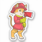 Kat als brandweerman met Ax Sticker (Voorkant)