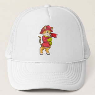 Kat als brandweerman met Ax Trucker Pet