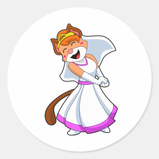 Kat als Bride met bruiloft-jurk en kroon Ronde Sticker (Voorkant)