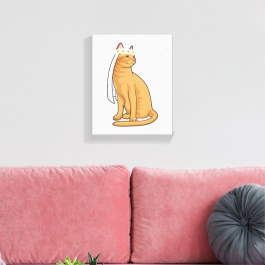 Kat als Bride met Veil Canvas Afdruk (Insitu (Woonkamer))