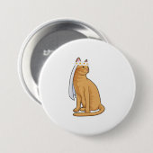 Kat als bruid met sluier ronde button 7,6 cm (Voorkant /achterkant)