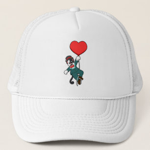 Kat als bruidegom met hartballon trucker pet