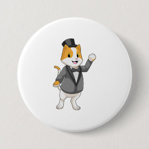 Kat als bruidegom met lint ronde button 7,6 cm