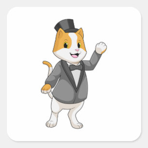 Kat als bruidegom met lint vierkante sticker