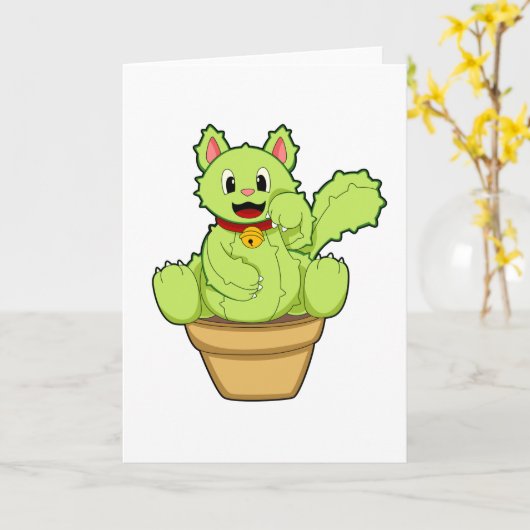 Kat als Cactus Kaart (Gele Bloem)