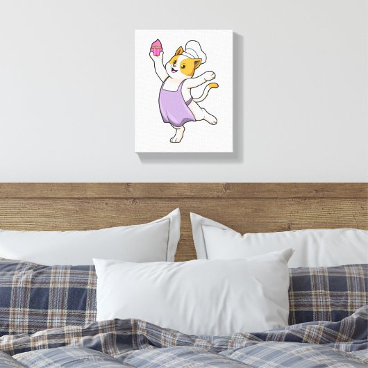 Kat als Cook met kookplatform en muffin Canvas Afdruk (Insitu (Slaapkamer))