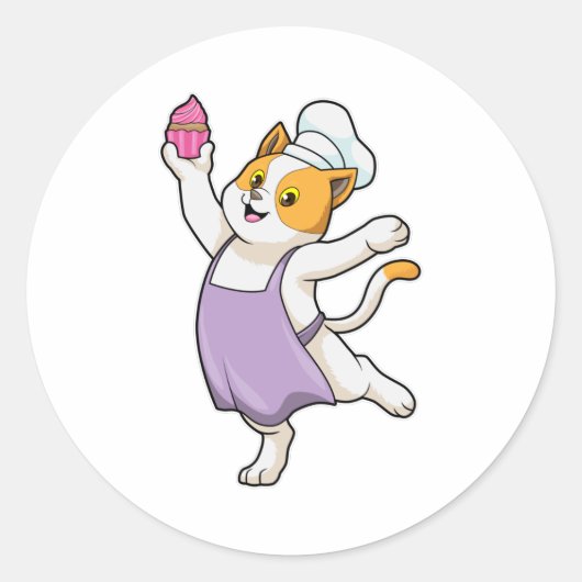 Kat als Cook met kookplatform en muffin Ronde Sticker (Voorkant)