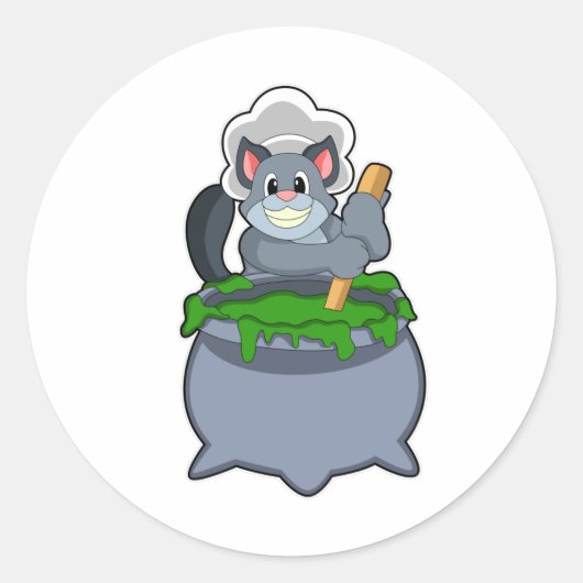 Kat als Cook met Magische beweging Ronde Sticker (Voorkant)