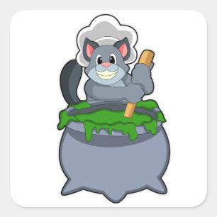 Kat als Cook met Magische beweging Vierkante Sticker