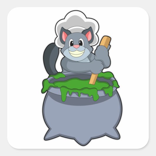 Kat als Cook met Magische beweging Vierkante Sticker (Voorkant)