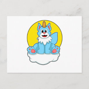 Kat als eenhoorn op wolken en zon briefkaart